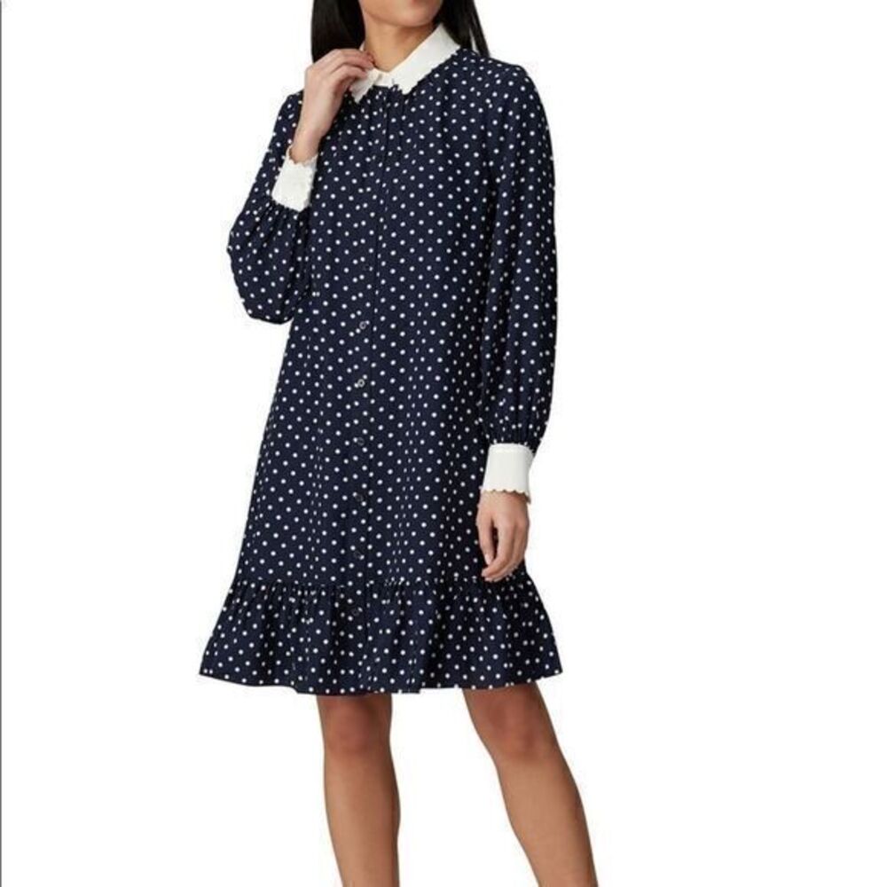 Tory Burch Cora Polka Dot Shirt blue silk k dress